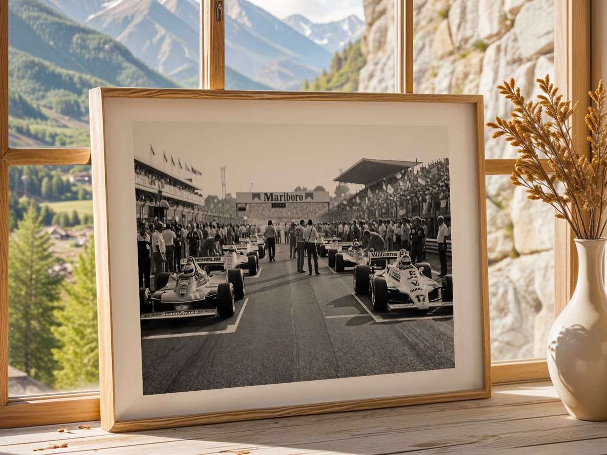 Old-school Spa-Francorchamps poster showing elevation changes and forested surroundings with grain and faded ink effects