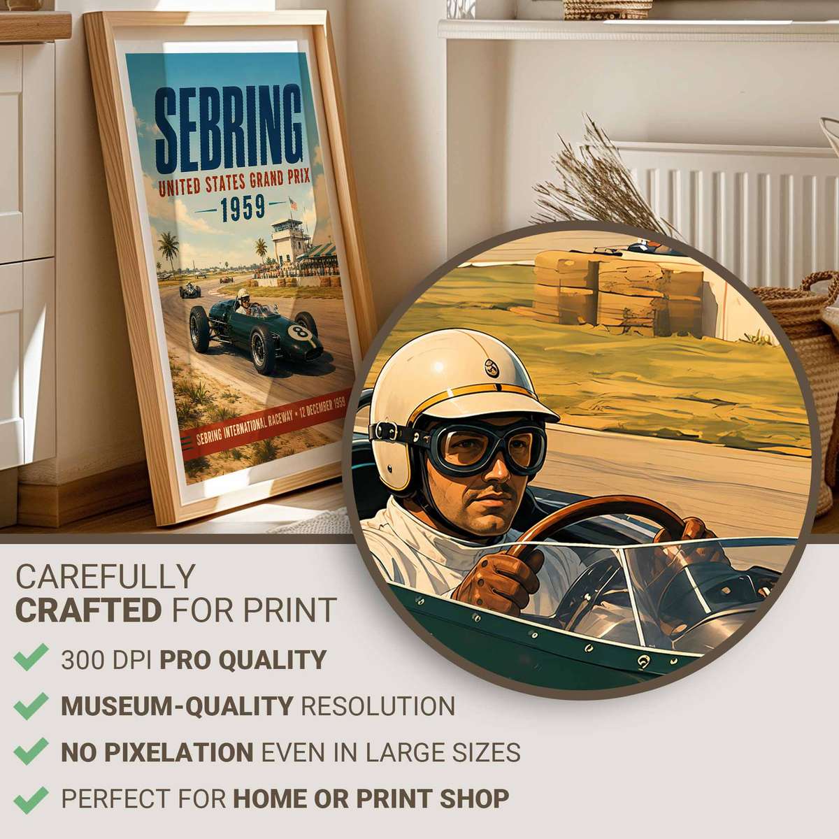 USA Grand Prix shown in a vintage composition showcasing motorsport engineering and intense visual movement