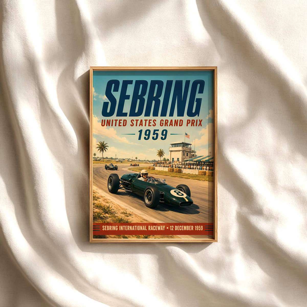 USA Grand Prix shown in a vintage composition showcasing motorsport engineering and intense visual movement