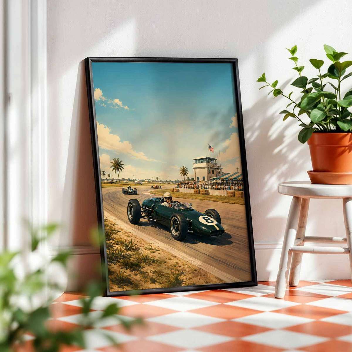 USA Grandprix wall art showcasing cornering action and dynamic race-day character and a energetic visual character