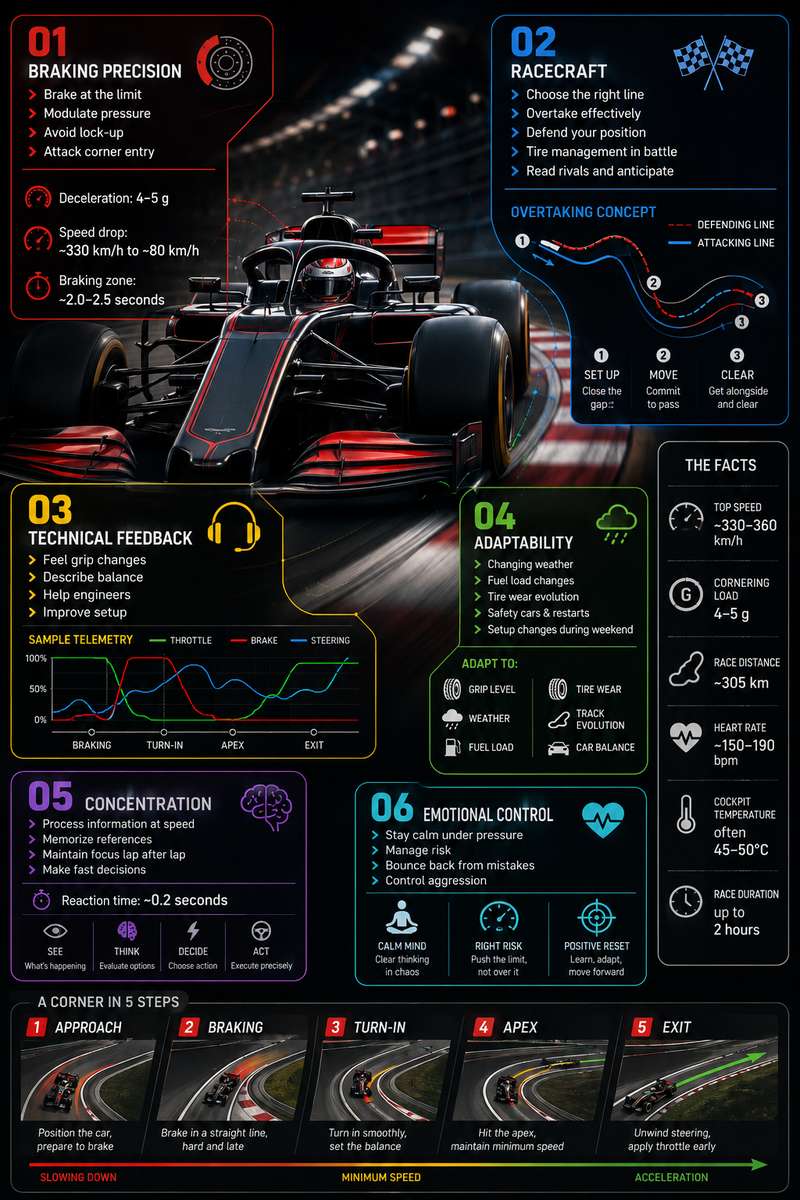 Two F1 cars side by side at high speed as one executes a clean overtaking manoeuvre into a chicane