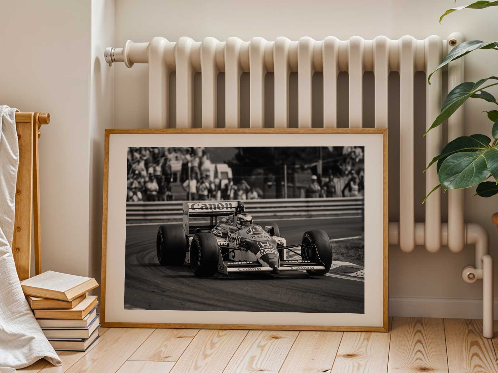 Williams FW11 captured on track with motion blur and vintage processing to evoke speed and historical resonance